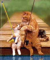 father and son cat fishing