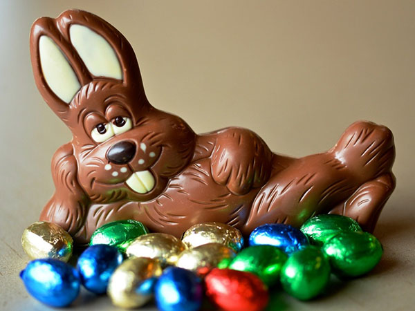 chocolate easter bunny with eggs